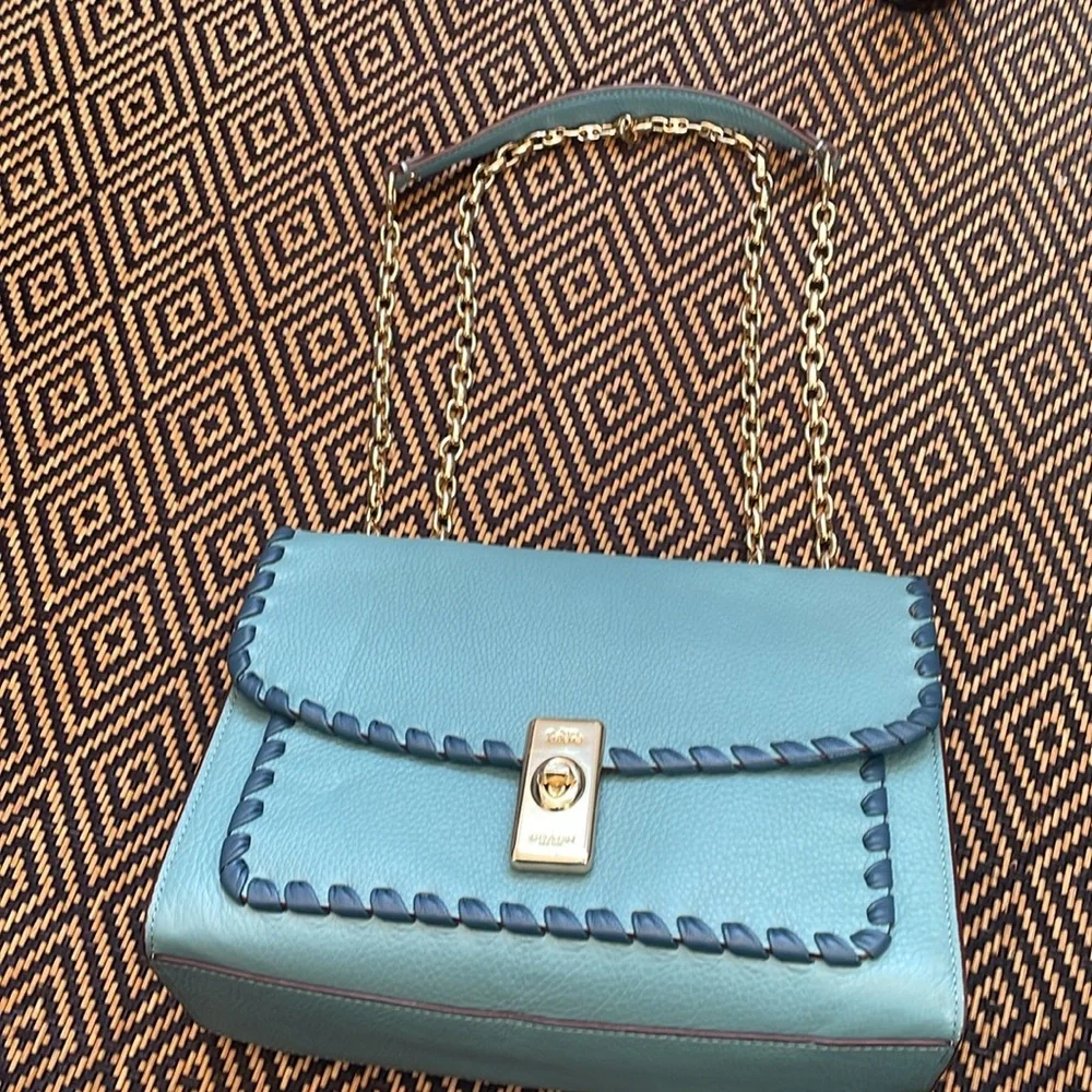 COACH CA238 Lane Shoulder Bag With Whipstitch In Marine Multi blue